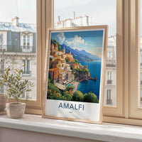 Amalfi Poster - Italy Travel Art - Coastal Cliffside Town Home Decor