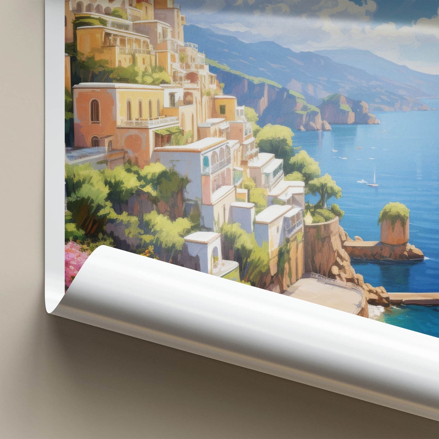 Amalfi Poster - Italy Travel Art - Terraced Coastal Buildings Home Decor