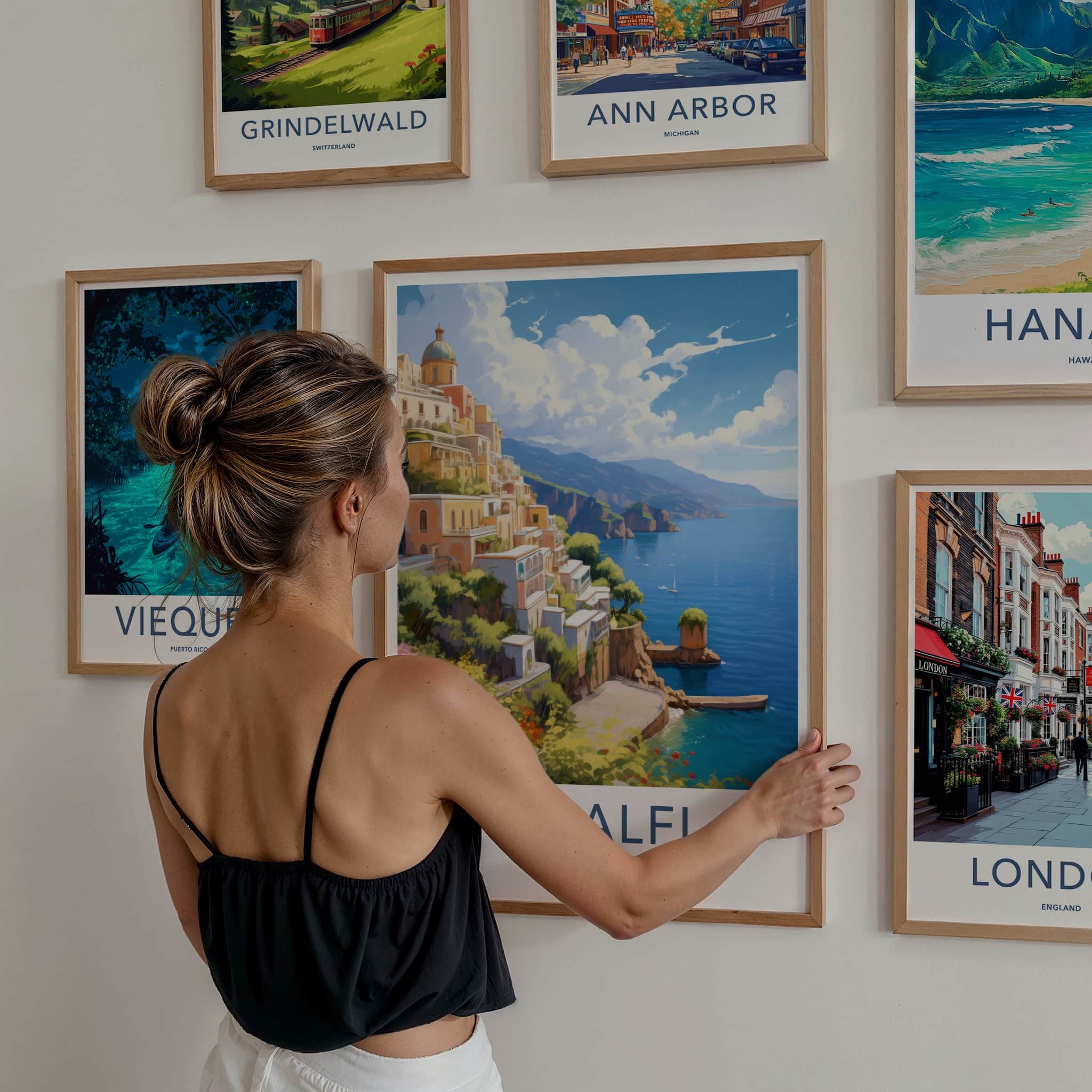 Amalfi Poster - Italy Travel Art - Terraced Coastal Buildings Home Decor