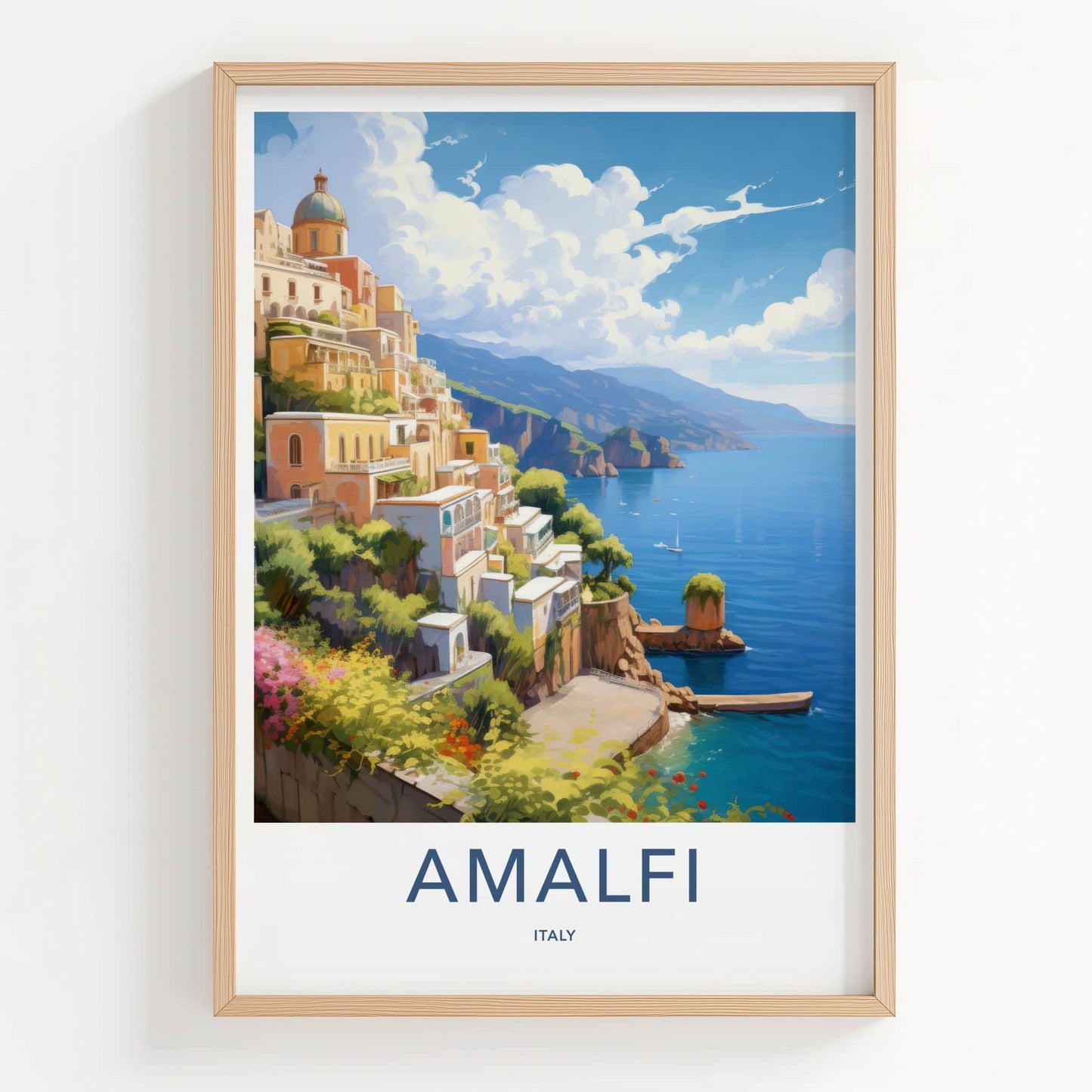 Amalfi Poster - Italy Travel Art - Terraced Coastal Buildings Home Decor