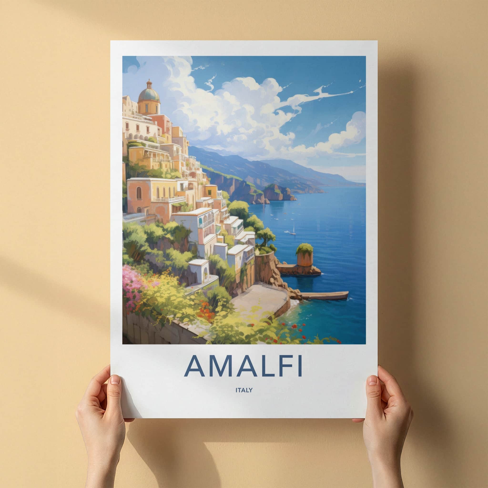 Amalfi Poster - Italy Travel Art - Terraced Coastal Buildings Home Decor