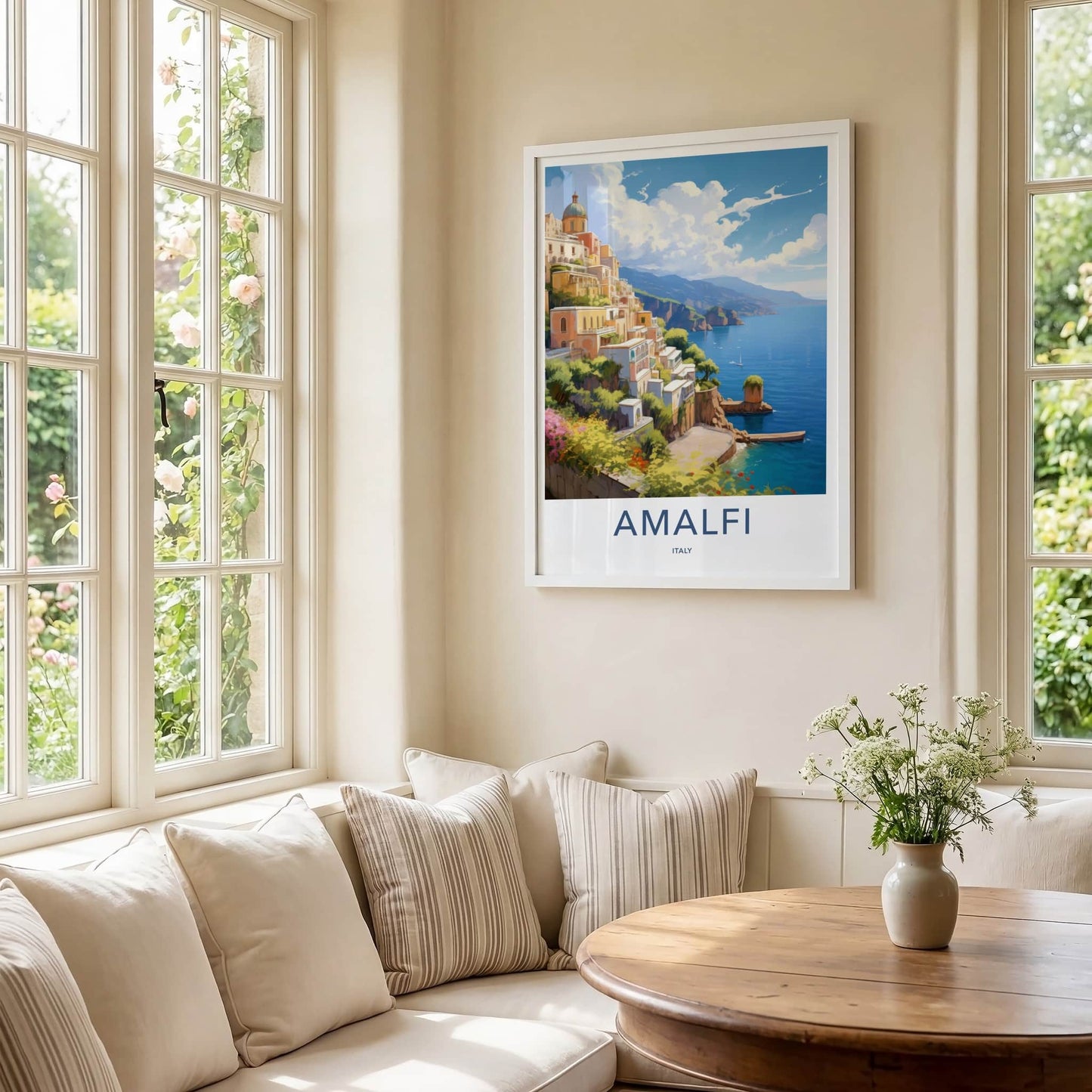 Amalfi Poster - Italy Travel Art - Terraced Coastal Buildings Home Decor