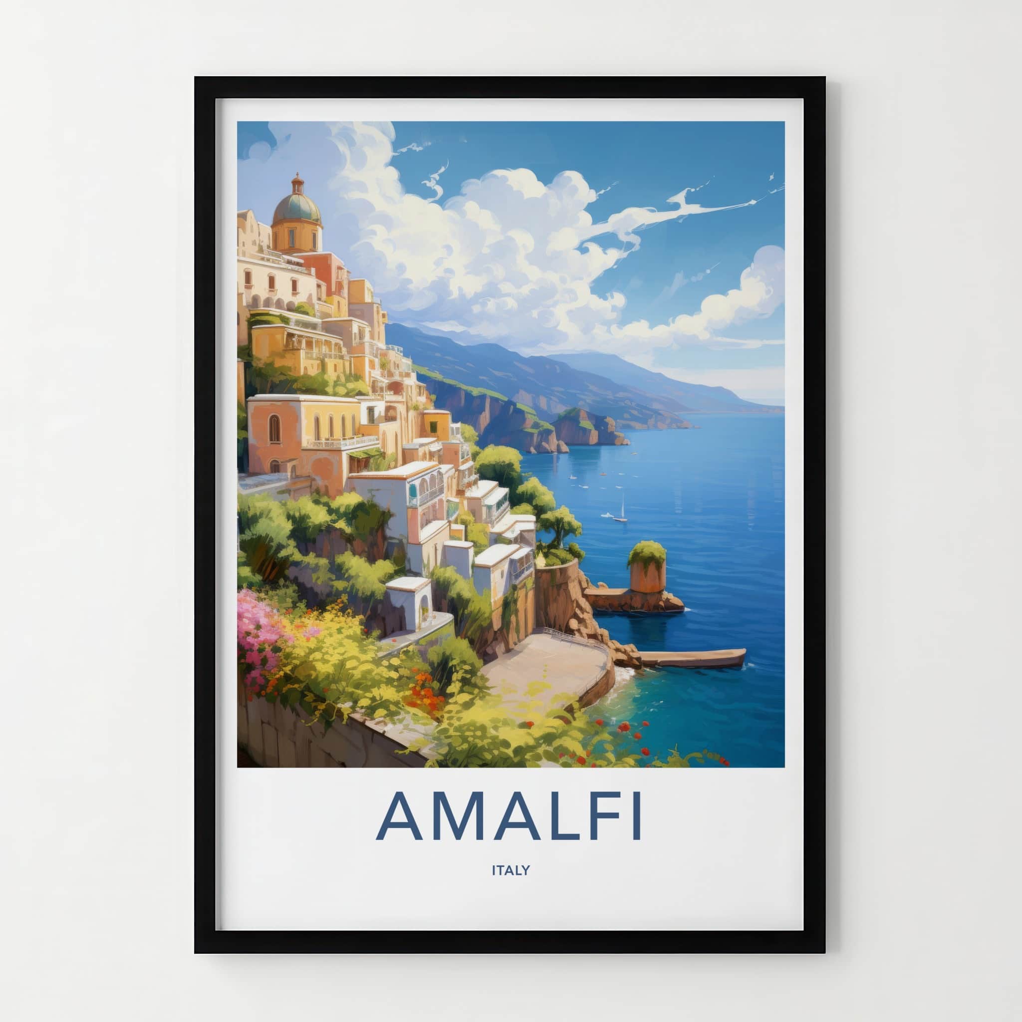 Amalfi Poster - Italy Travel Art - Terraced Coastal Buildings Home Decor