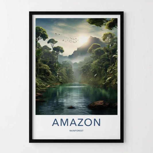 Amazon Poster - Brazil Travel Art - Lush River Sunlight Home Decor