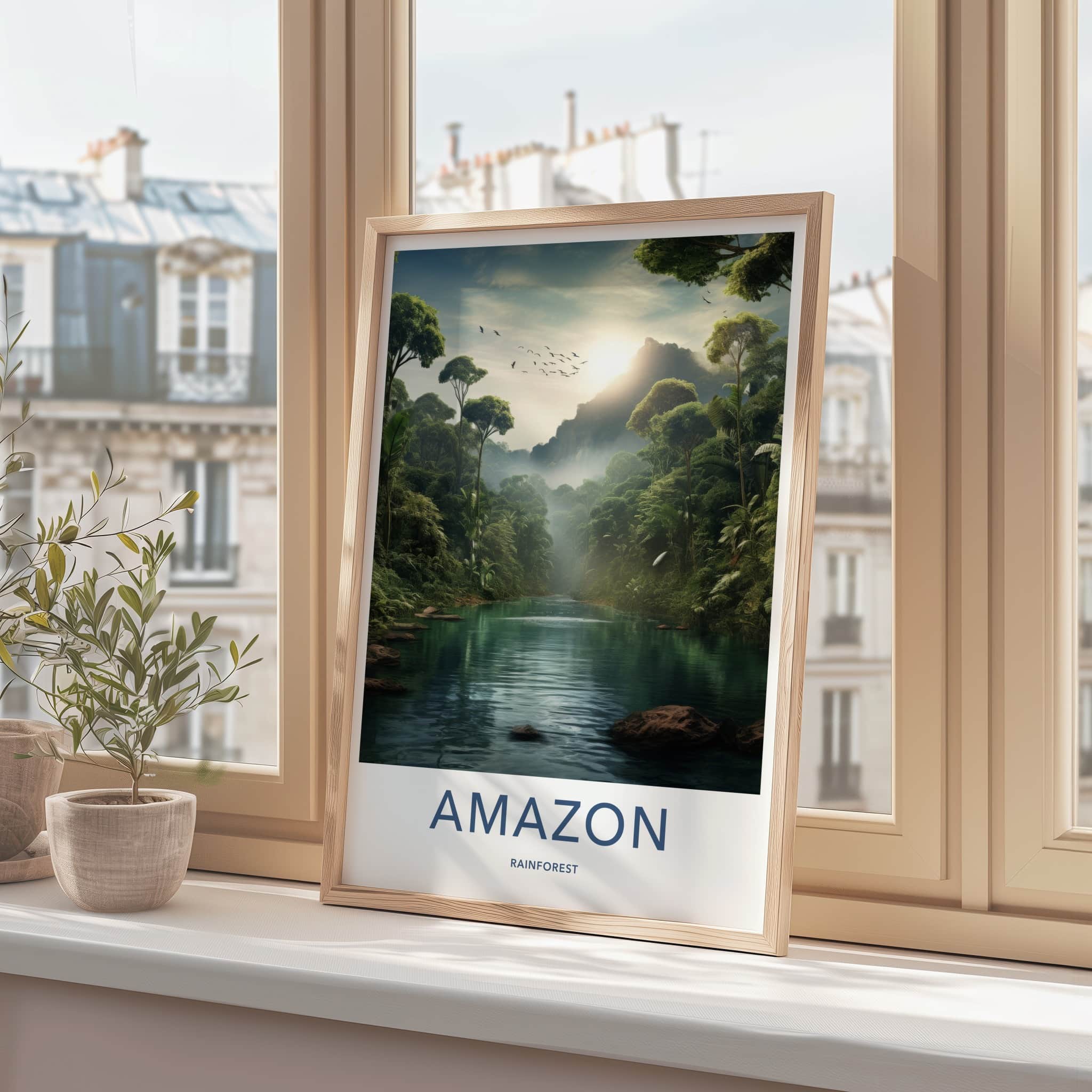 Amazon Poster - Brazil Travel Art - Lush River Sunlight Home Decor