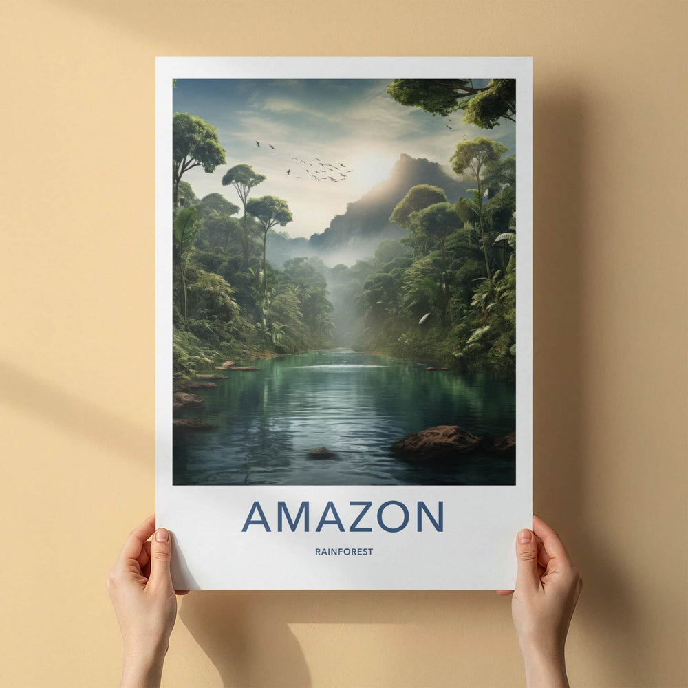 Amazon Poster - Brazil Travel Art - Lush River Sunlight Home Decor
