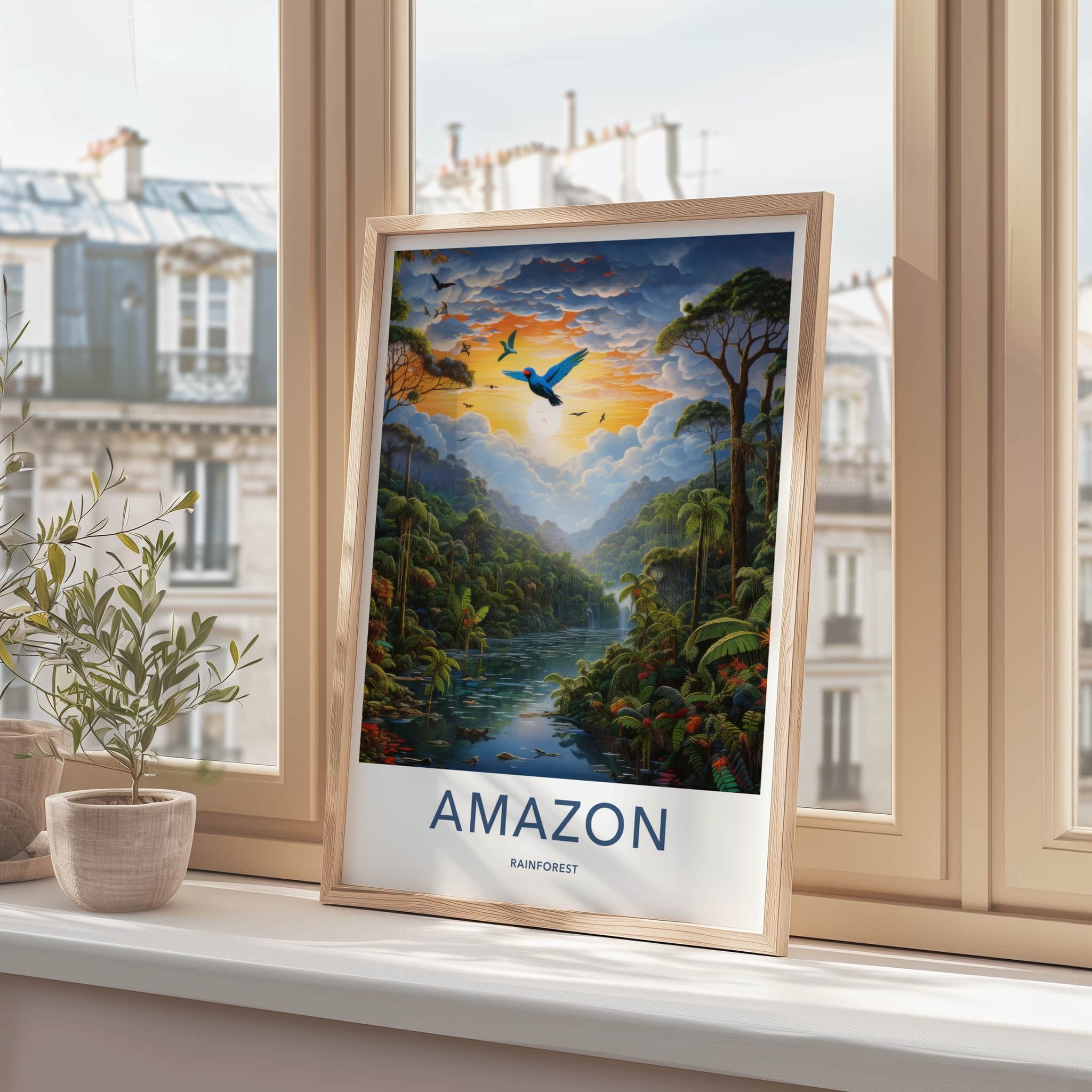 Amazon Poster - Brazil Travel Art - Vibrant River Sunset Home Decor