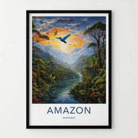 Amazon Poster - Brazil Travel Art - Vibrant River Sunset Home Decor