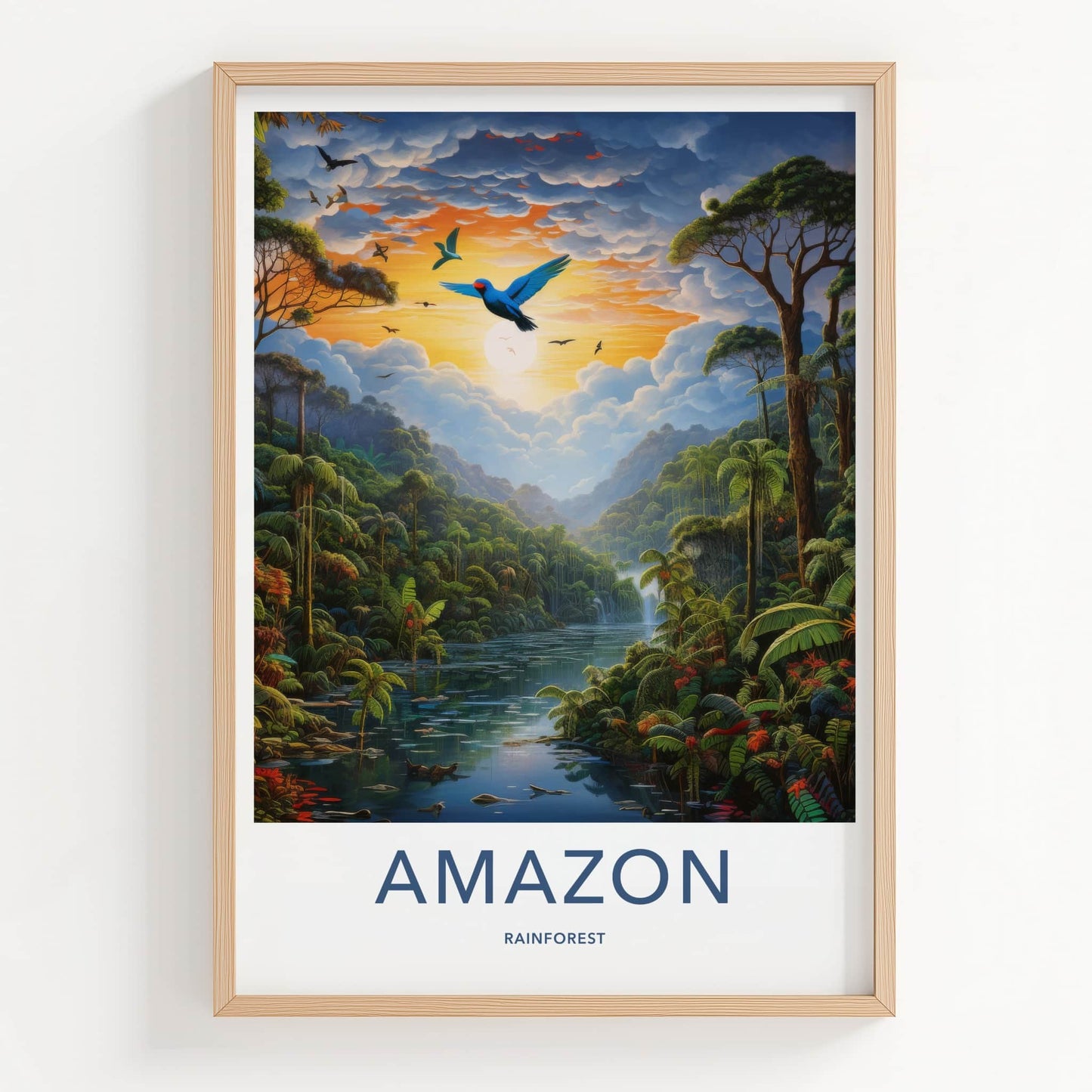Amazon Poster - Brazil Travel Art - Vibrant River Sunset Home Decor
