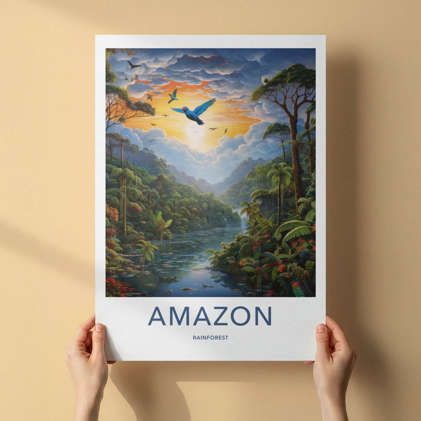 Amazon Poster - Brazil Travel Art - Vibrant River Sunset Home Decor