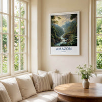 Amazon Rainforest Poster - Brazil Travel Art - Lush Jungle Waterfall Home Decor