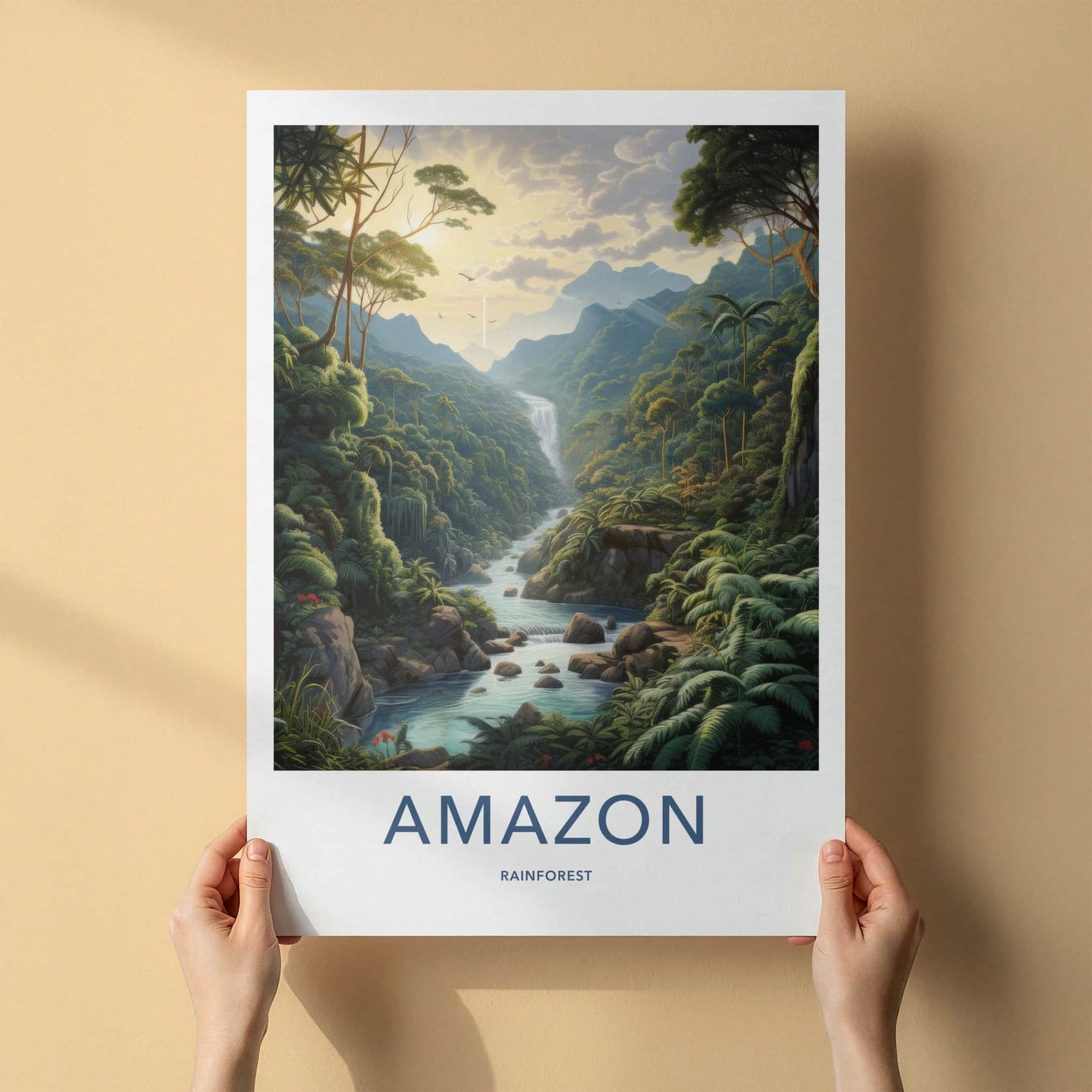 Amazon Rainforest Poster - Brazil Travel Art - Lush Jungle Waterfall Home Decor
