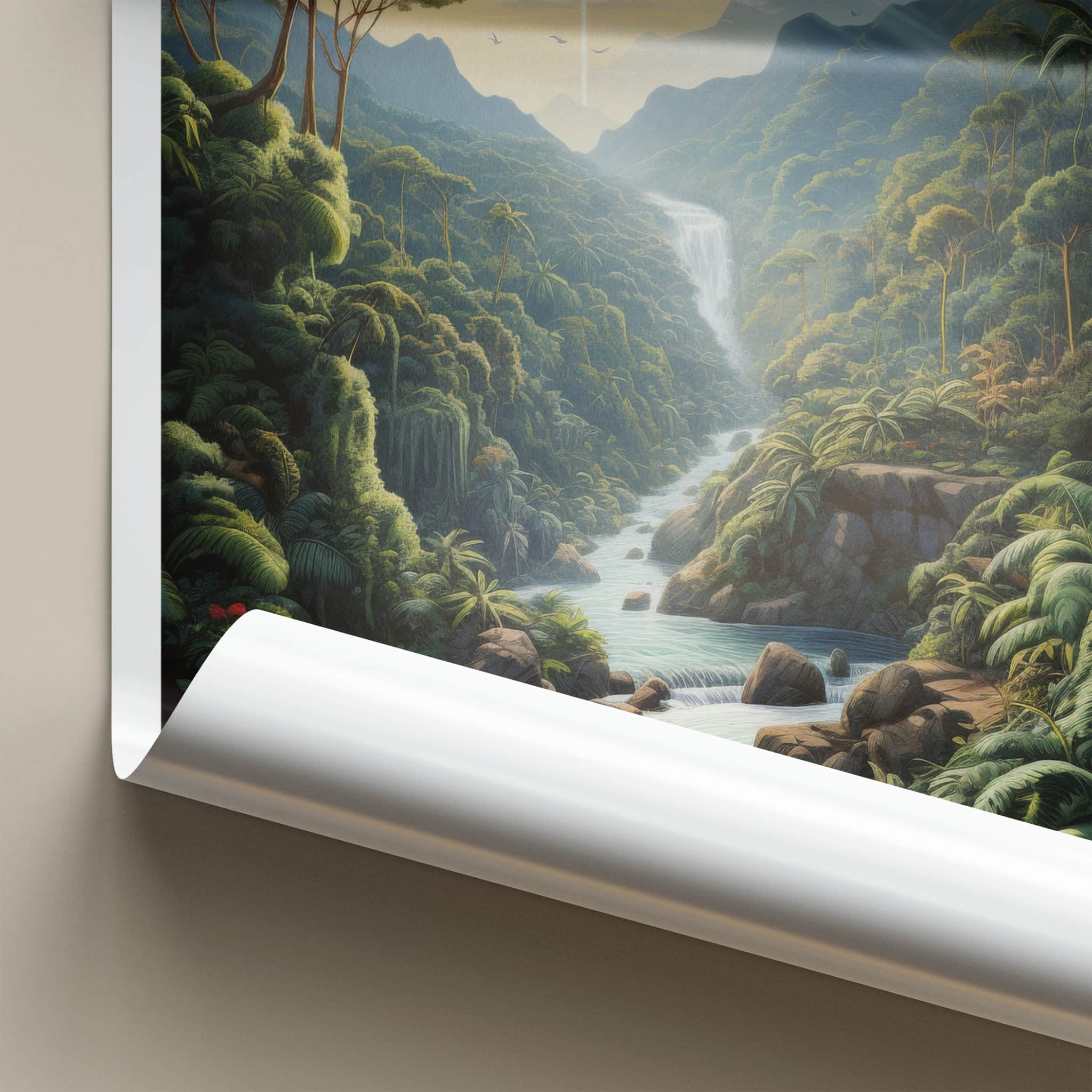 Amazon Rainforest Poster - Brazil Travel Art - Lush Jungle Waterfall Home Decor
