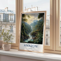 Amazon Rainforest Poster - Brazil Travel Art - Lush Jungle Waterfall Home Decor