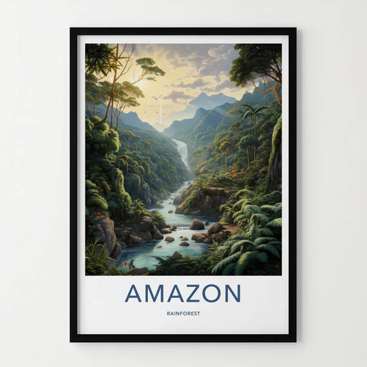 Amazon Rainforest Poster - Brazil Travel Art - Lush Jungle Waterfall Home Decor