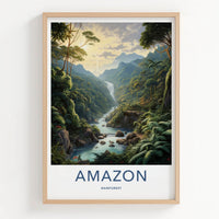 Amazon Rainforest Poster - Brazil Travel Art - Lush Jungle Waterfall Home Decor