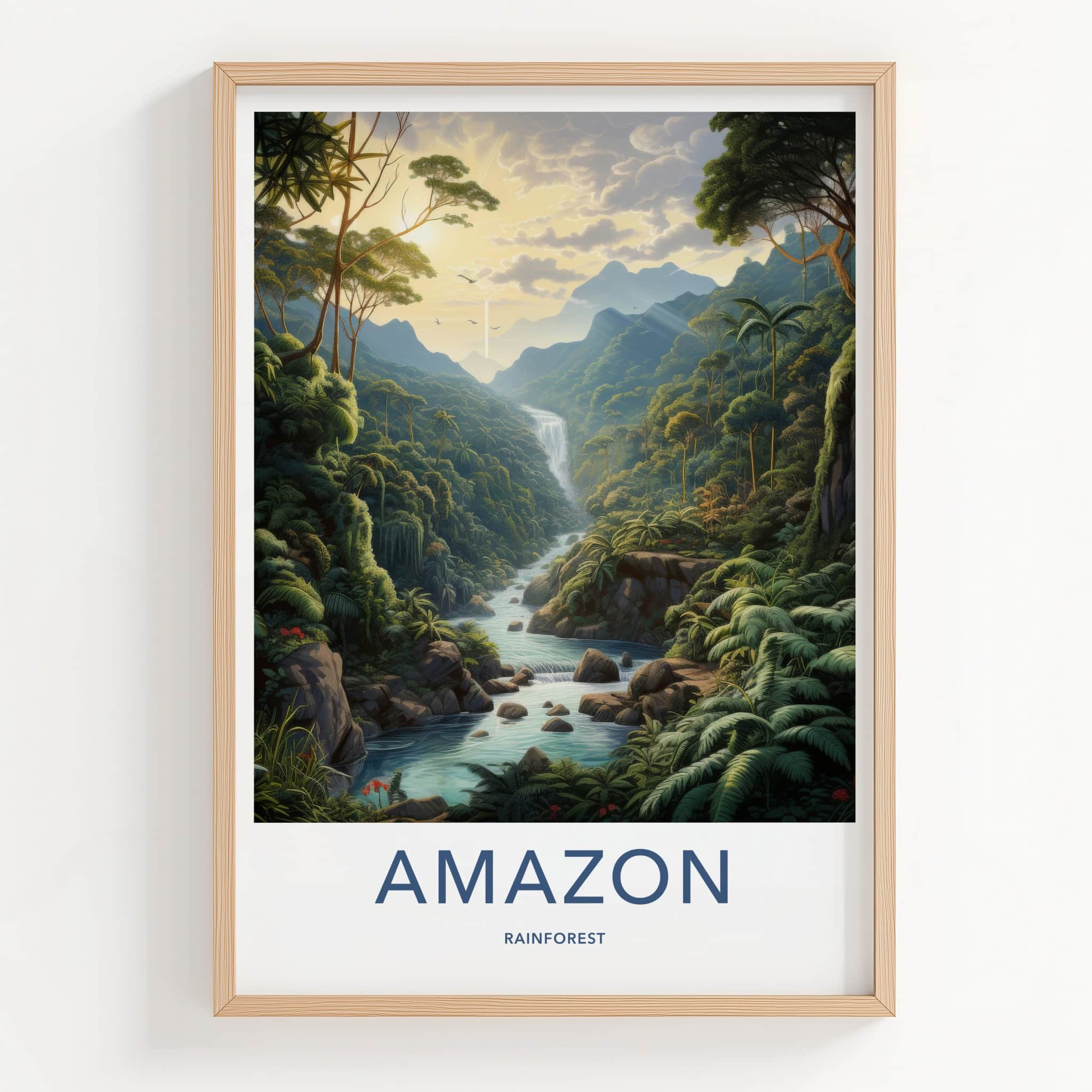 Amazon Rainforest Poster - Brazil Travel Art - Lush Jungle Waterfall Home Decor