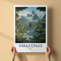 AMAZONAS Poster - BRAZIL Travel Art - Lush Jungle River Home Decor