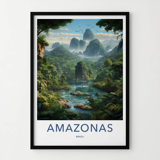 AMAZONAS Poster - BRAZIL Travel Art - Lush Jungle River Home Decor