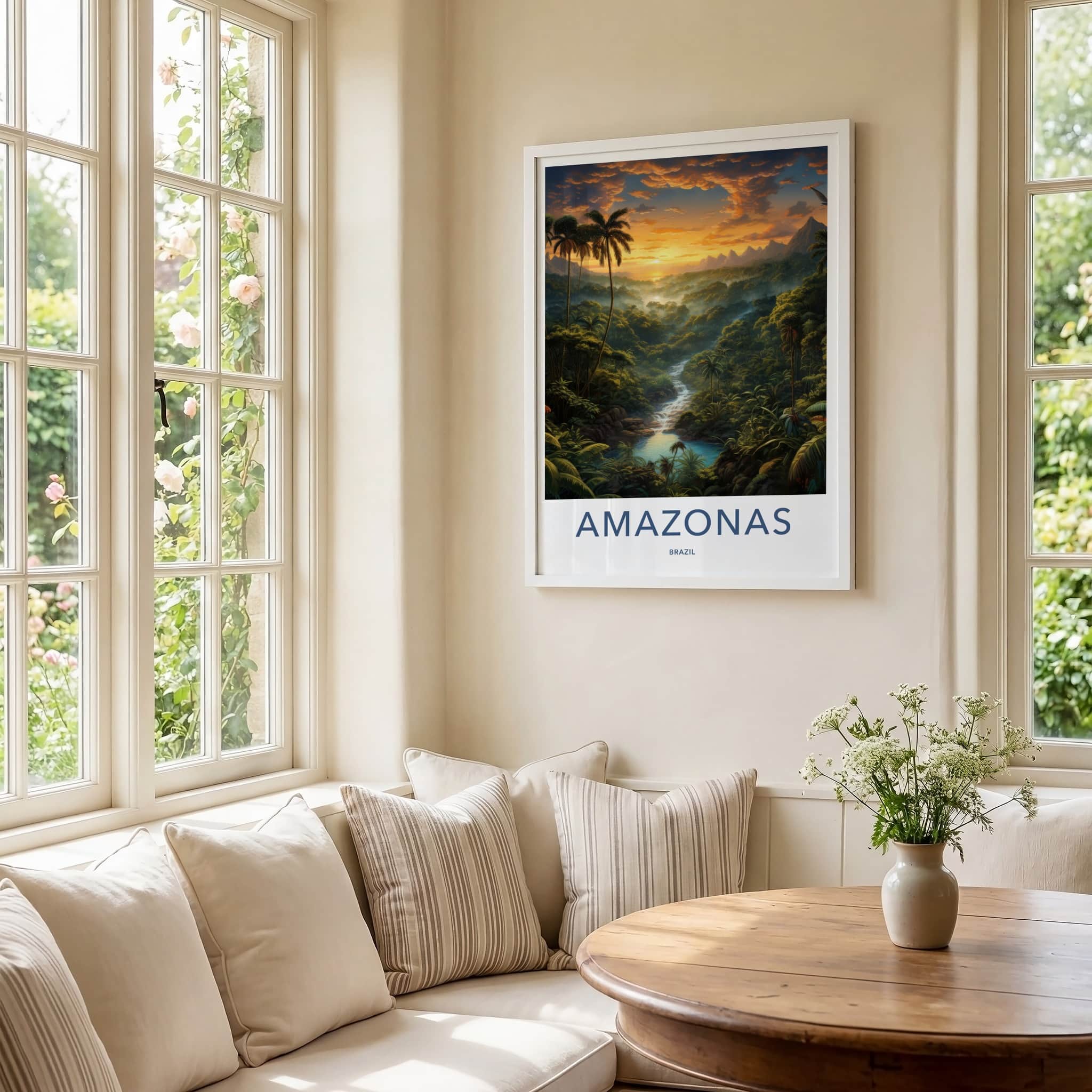 Amazonas Poster - Brazil Travel Art - Lush River Waterfall Home Decor