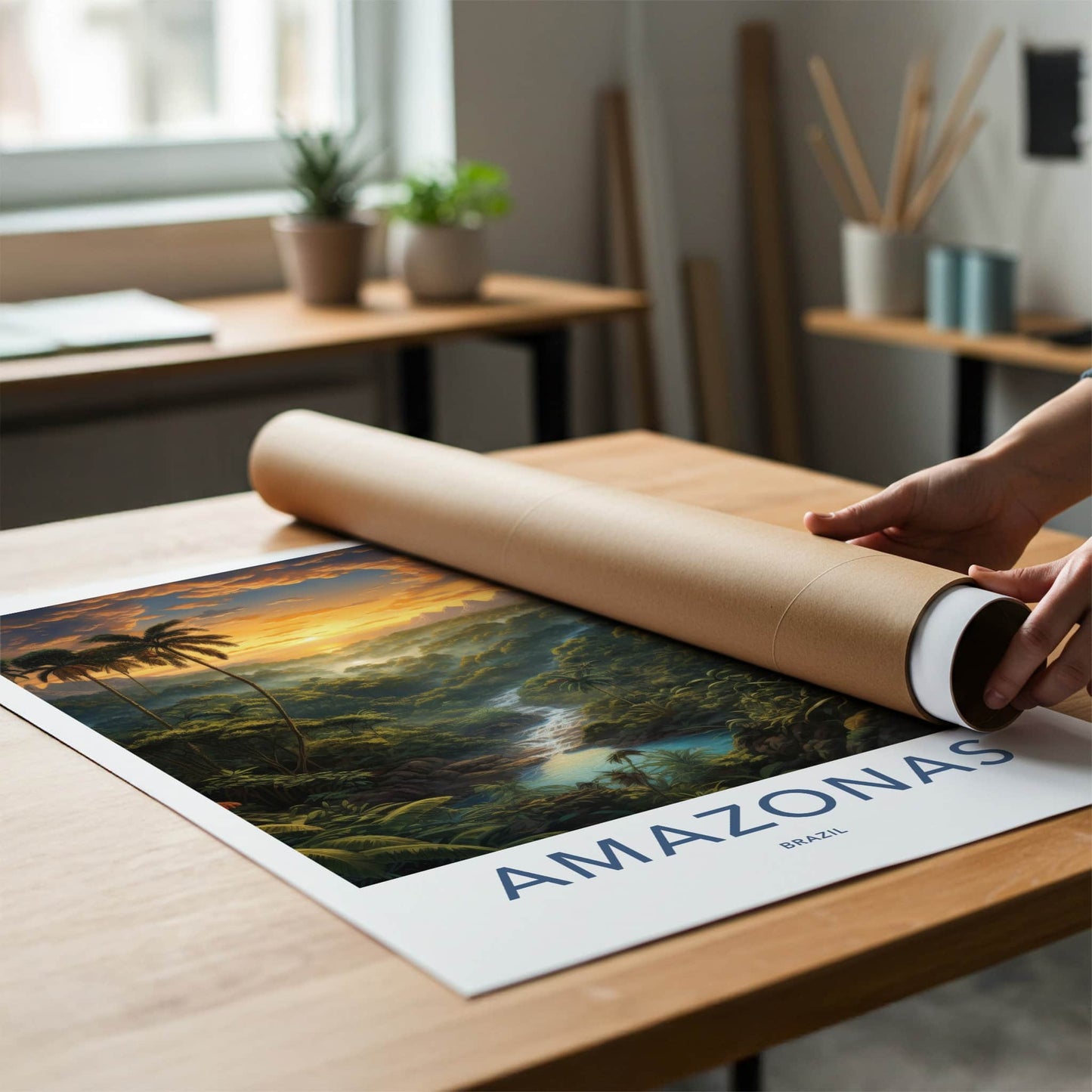 Amazonas Poster - Brazil Travel Art - Lush River Waterfall Home Decor