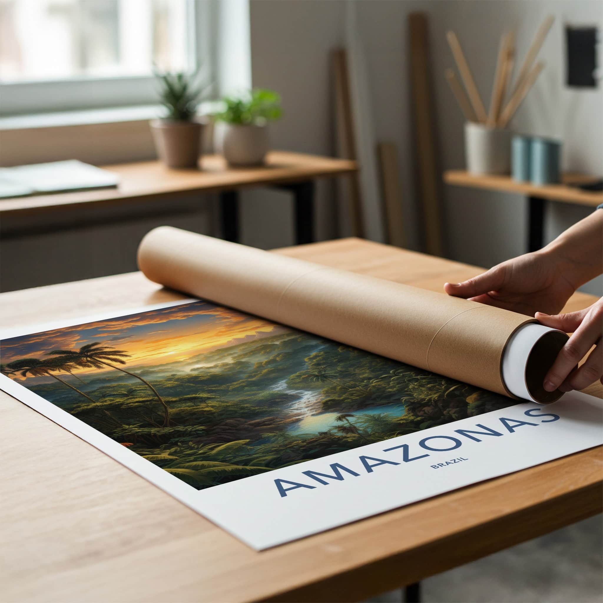 Amazonas Poster - Brazil Travel Art - Lush River Waterfall Home Decor