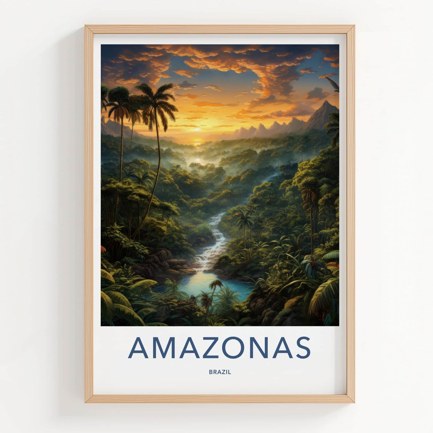 Amazonas Poster - Brazil Travel Art - Lush River Waterfall Home Decor
