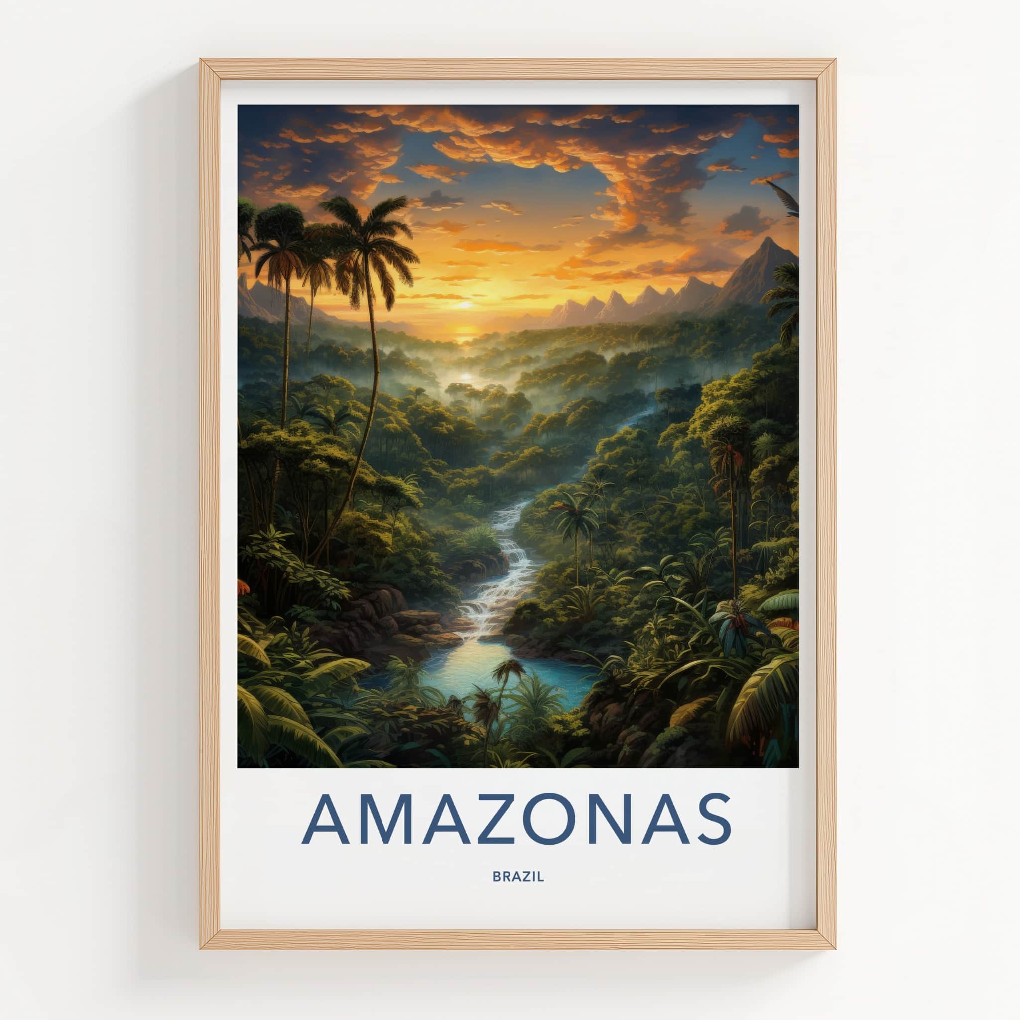 Amazonas Poster - Brazil Travel Art - Lush River Waterfall Home Decor