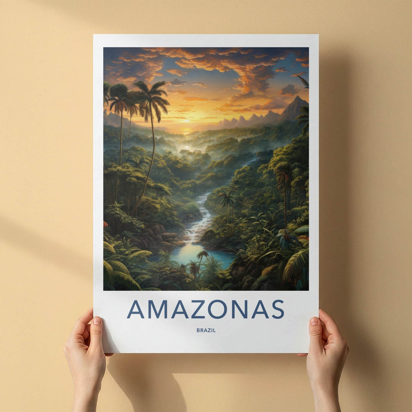 Amazonas Poster - Brazil Travel Art - Lush River Waterfall Home Decor