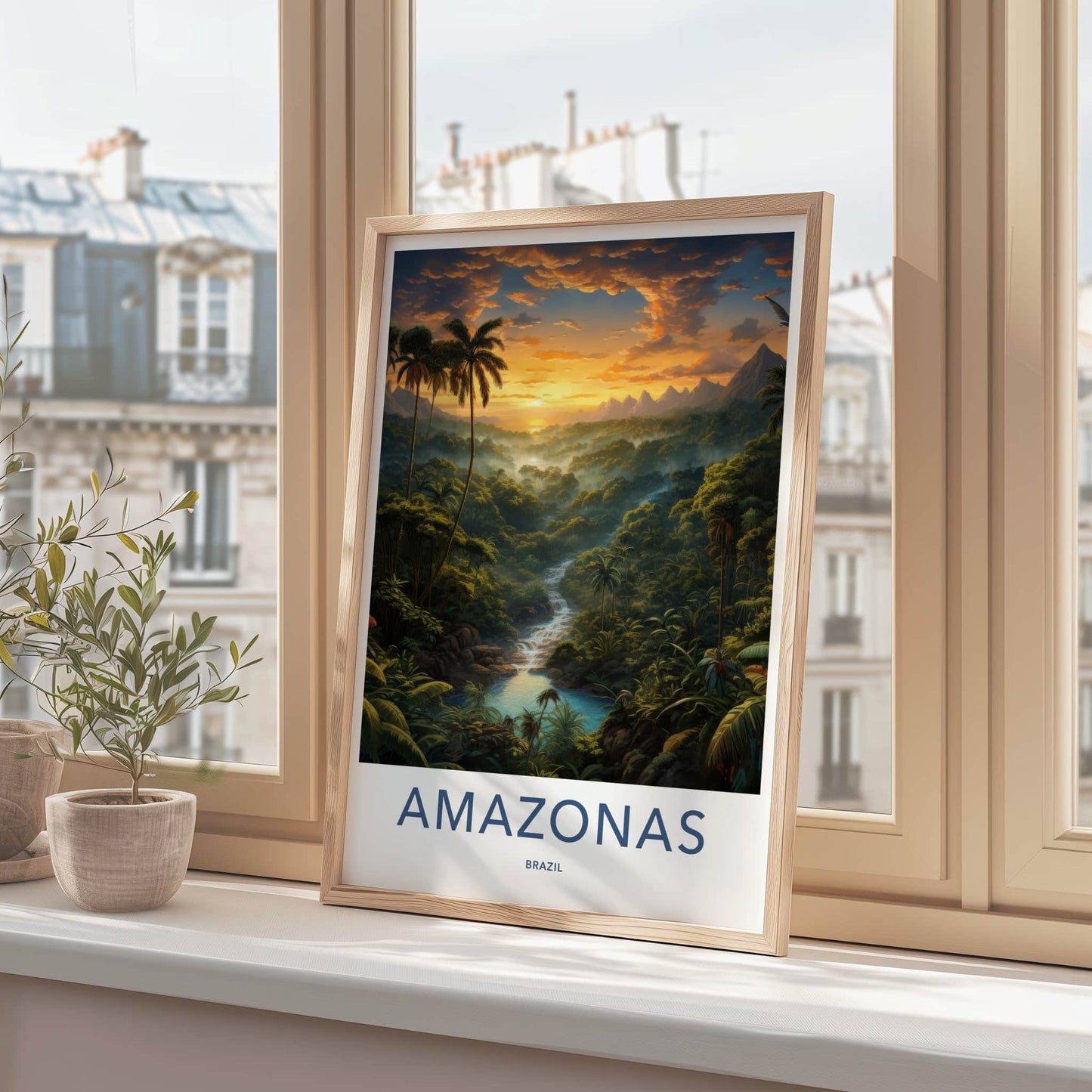 Amazonas Poster - Brazil Travel Art - Lush River Waterfall Home Decor