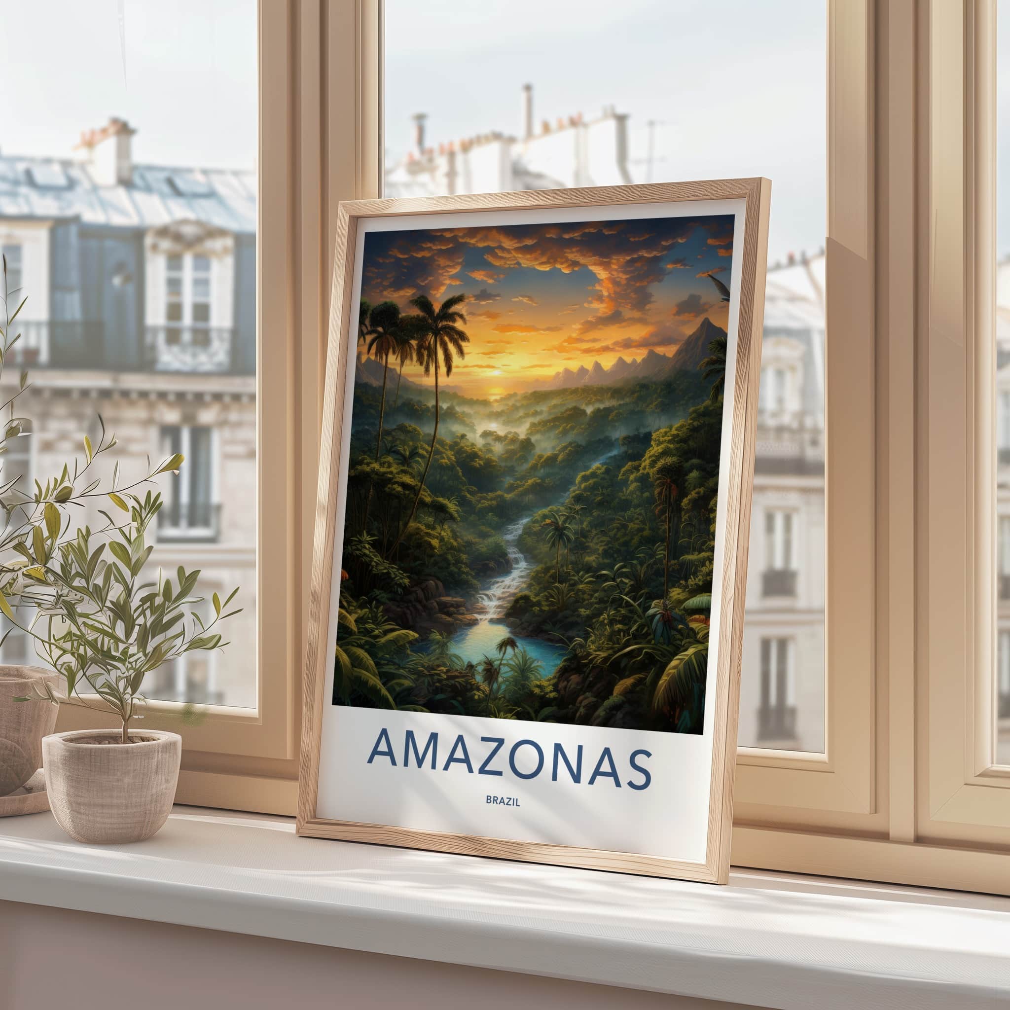 Amazonas Poster - Brazil Travel Art - Lush River Waterfall Home Decor