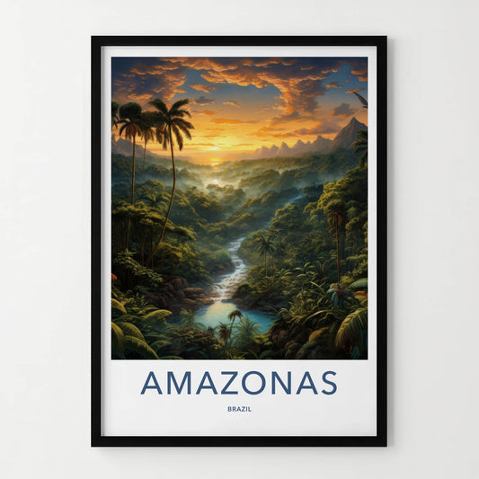 Amazonas Poster - Brazil Travel Art - Lush River Waterfall Home Decor