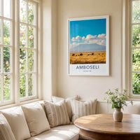 Amboseli National Park Poster - Kenya Wall Art - Elephants Mountain Savannah Gift