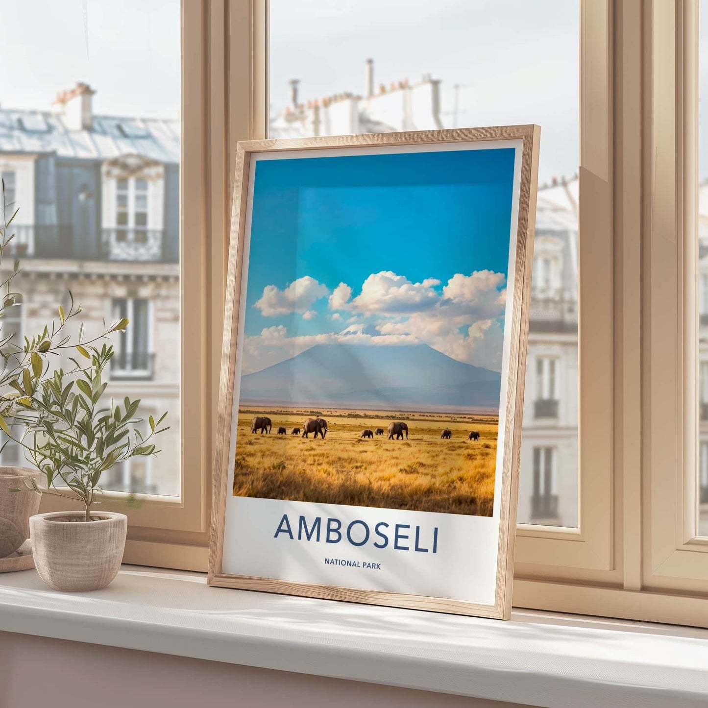 Amboseli National Park Poster - Kenya Wall Art - Elephants Mountain Savannah Gift