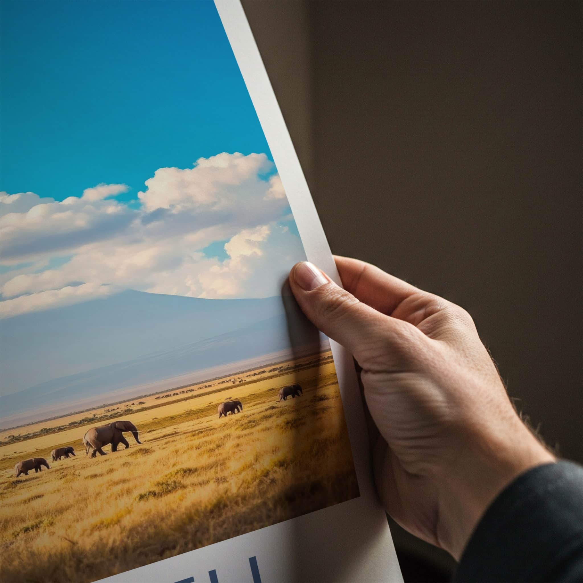 Amboseli National Park Poster - Kenya Wall Art - Elephants Mountain Savannah Gift