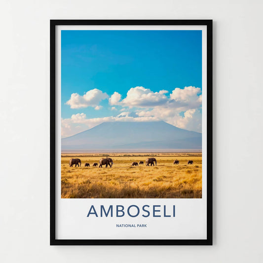 Amboseli National Park Poster - Kenya Wall Art - Elephants Mountain Savannah Gift