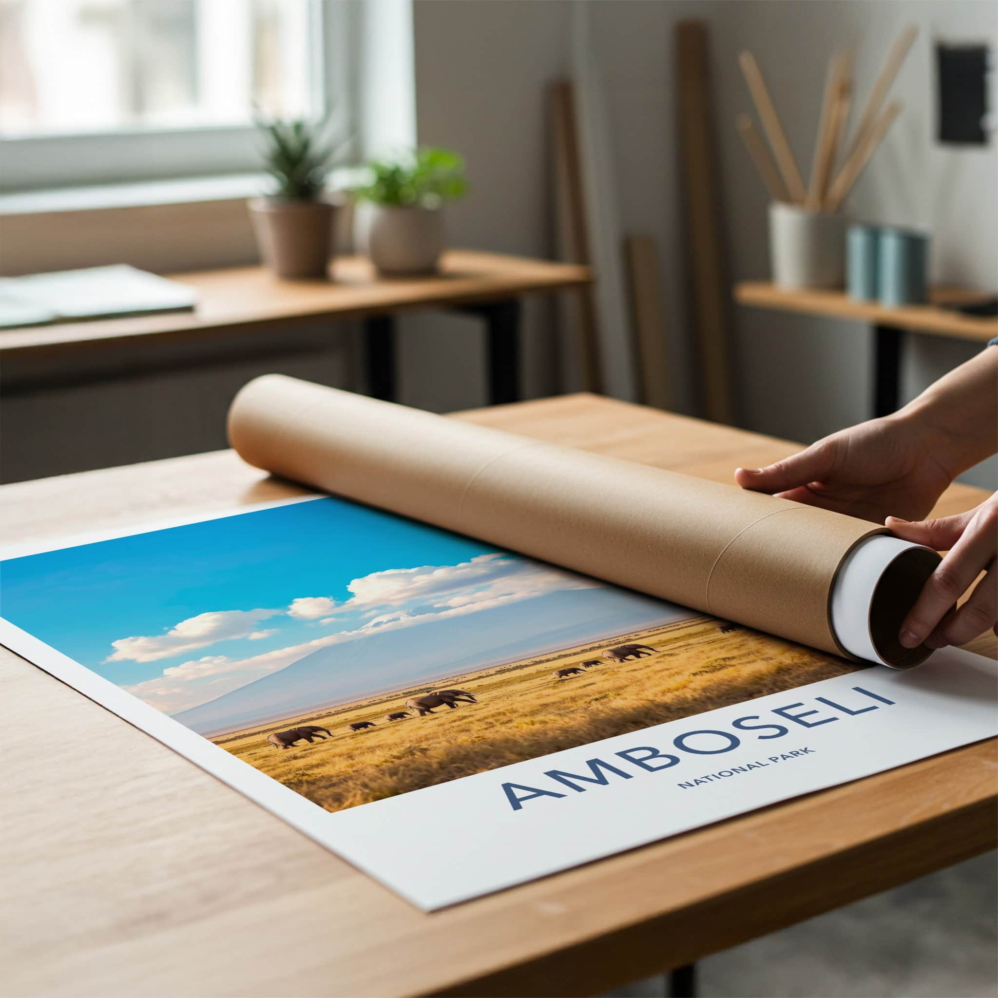 Amboseli National Park Poster - Kenya Wall Art - Elephants Mountain Savannah Gift
