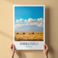 Amboseli National Park Poster - Kenya Wall Art - Elephants Mountain Savannah Gift