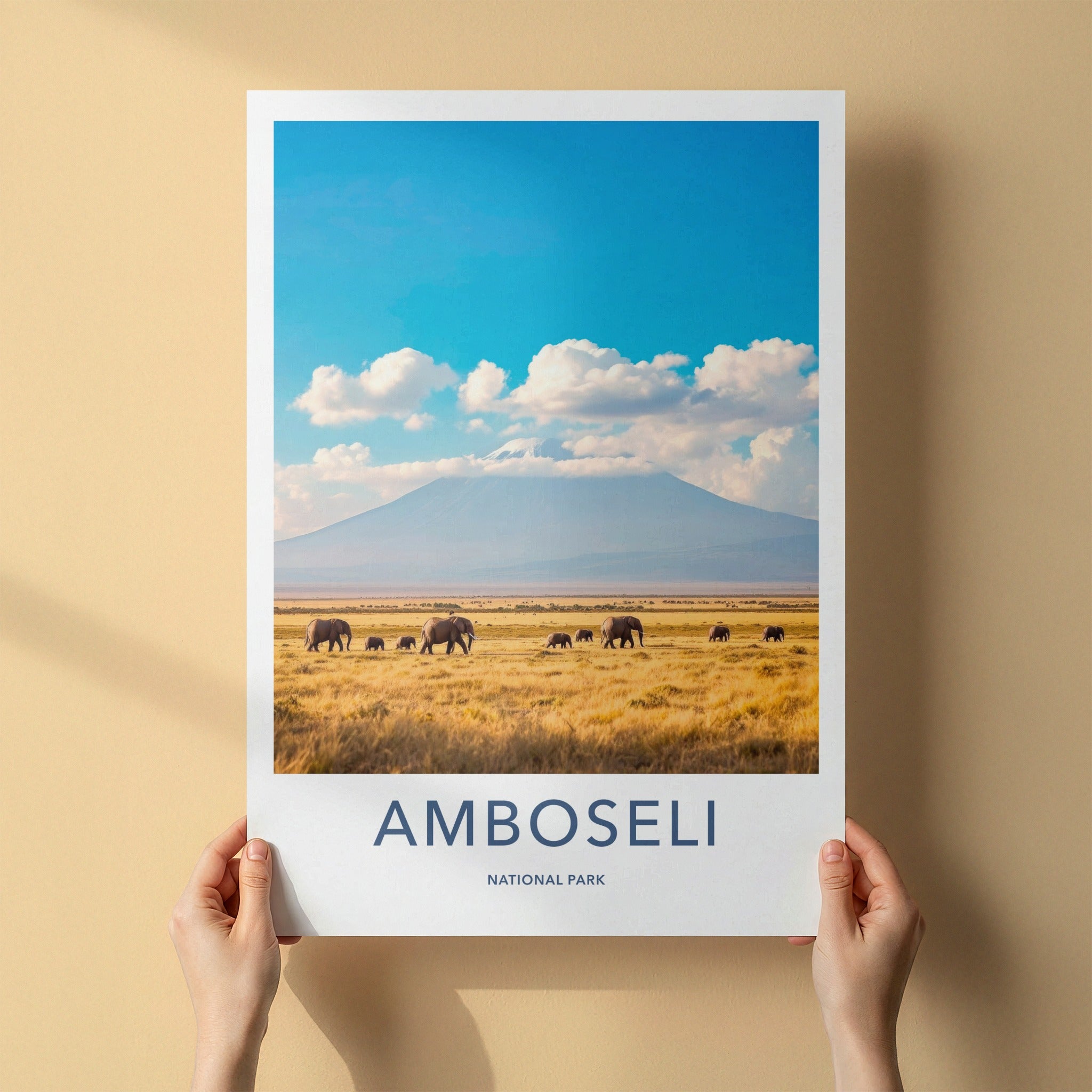 Amboseli National Park Poster - Kenya Wall Art - Elephants Mountain Savannah Gift