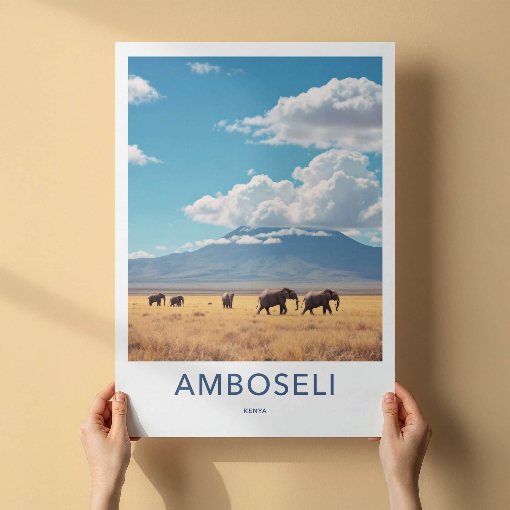 Amboseli Poster - Kenya Travel Art - Elephants Mount Kilimanjaro Home Decor
