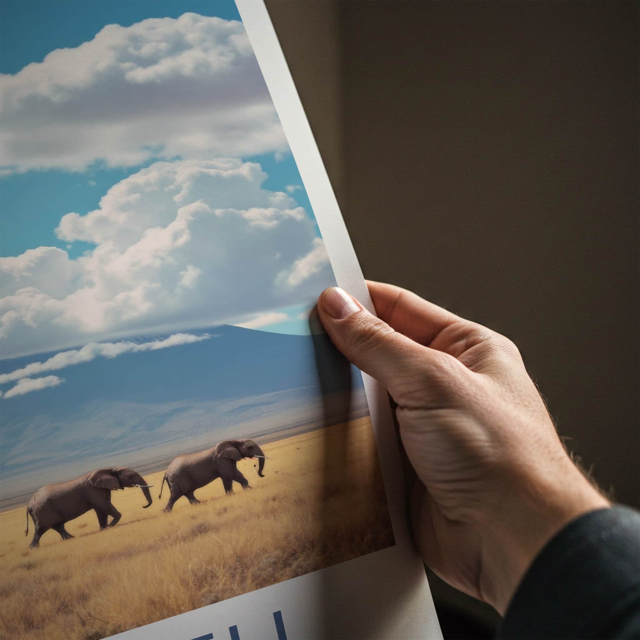 Amboseli Poster - Kenya Travel Art - Elephants Mount Kilimanjaro Home Decor
