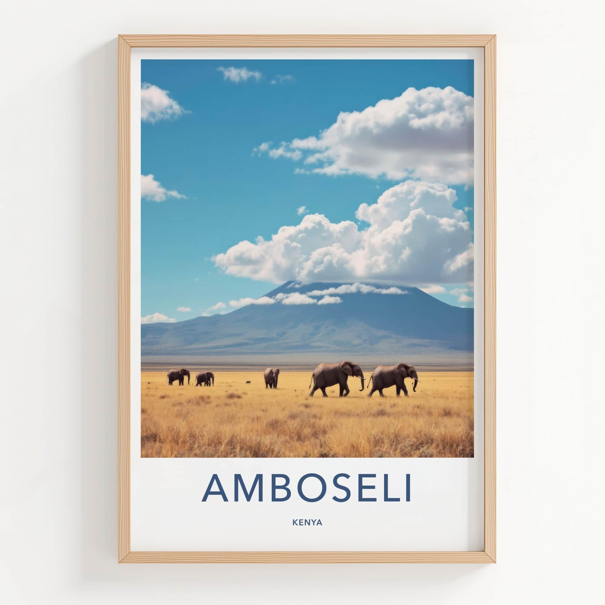 Amboseli Poster - Kenya Travel Art - Elephants Mount Kilimanjaro Home Decor