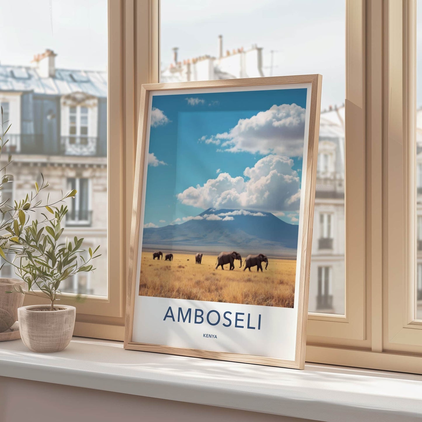 Amboseli Poster - Kenya Travel Art - Elephants Mount Kilimanjaro Home Decor