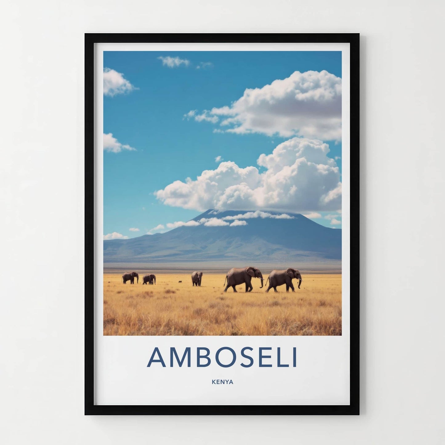 Amboseli Poster - Kenya Travel Art - Elephants Mount Kilimanjaro Home Decor