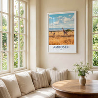 Amboseli Poster - Kenya Travel Print - Savanna Giraffes Sky Wall Decor