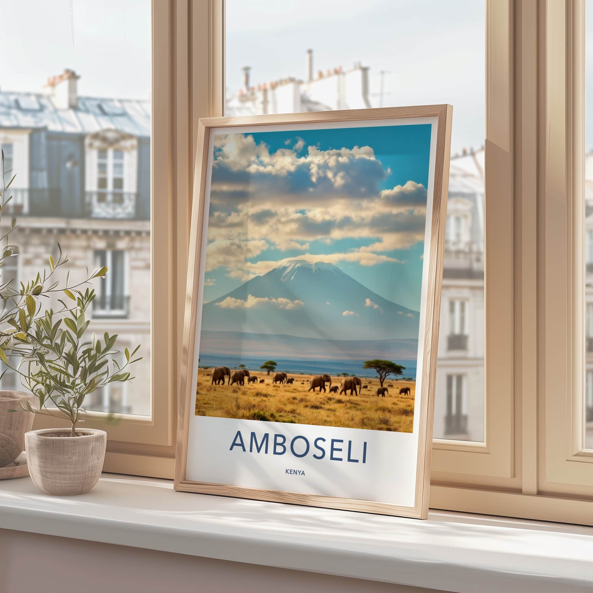 Amboseli Poster - Kenya Wall Art - Elephants Kilimanjaro Plains Home Decor