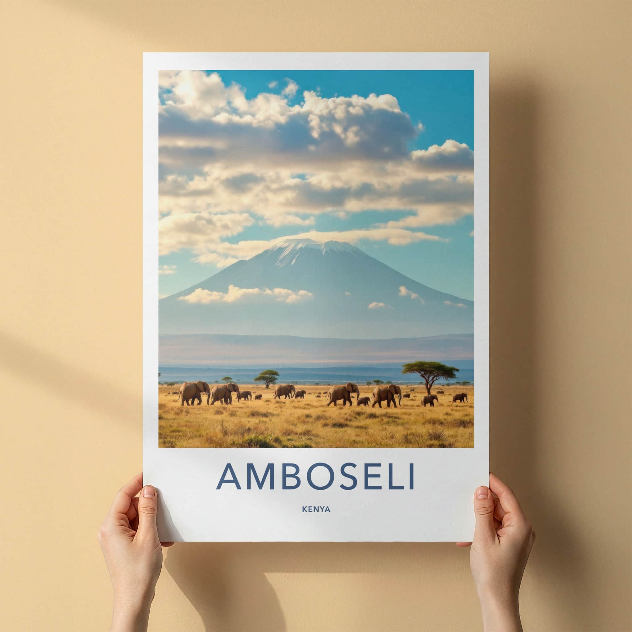 Amboseli Poster - Kenya Wall Art - Elephants Kilimanjaro Plains Home Decor