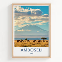 Amboseli Poster - Kenya Wall Art - Elephants Kilimanjaro Plains Home Decor
