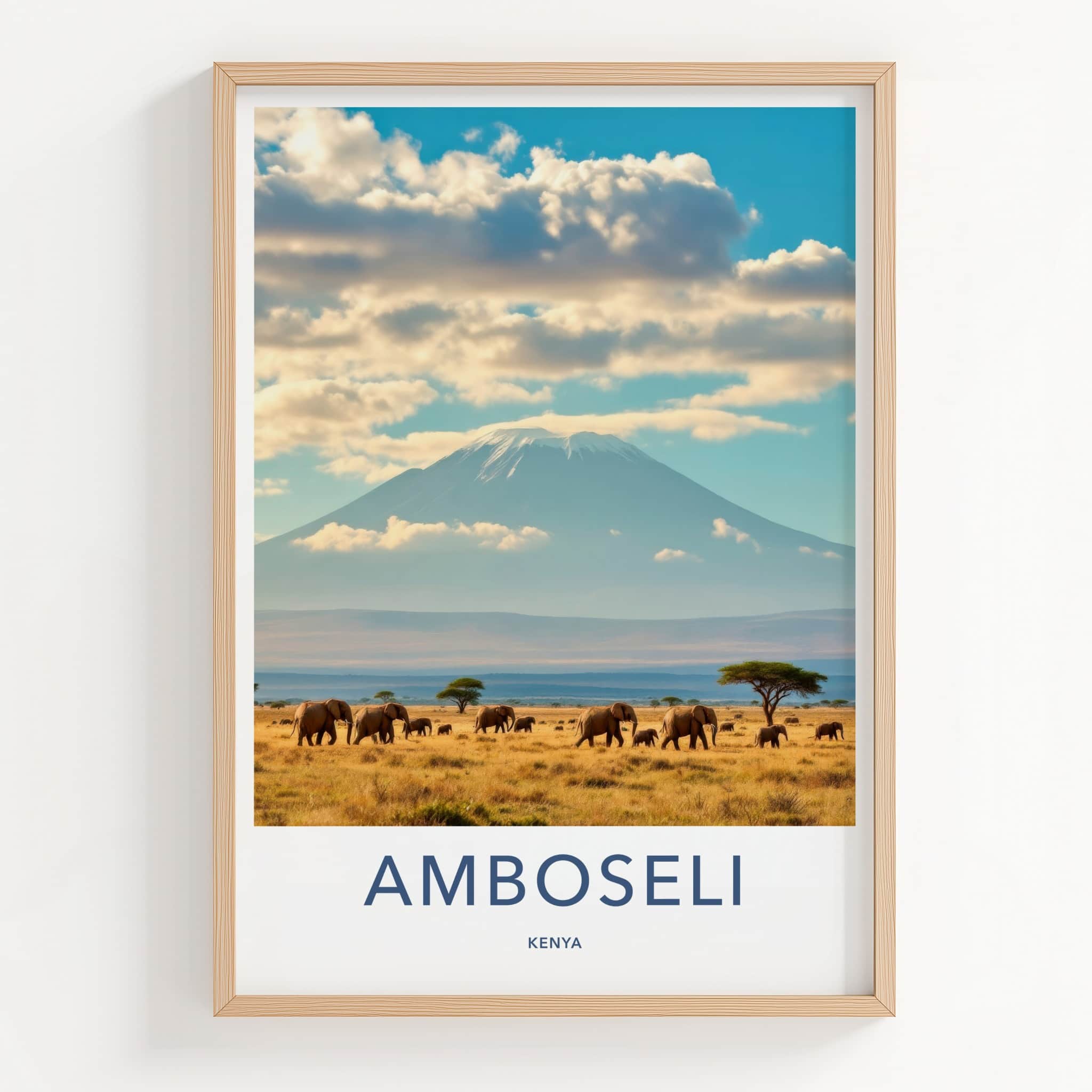 Amboseli Poster - Kenya Wall Art - Elephants Kilimanjaro Plains Home Decor