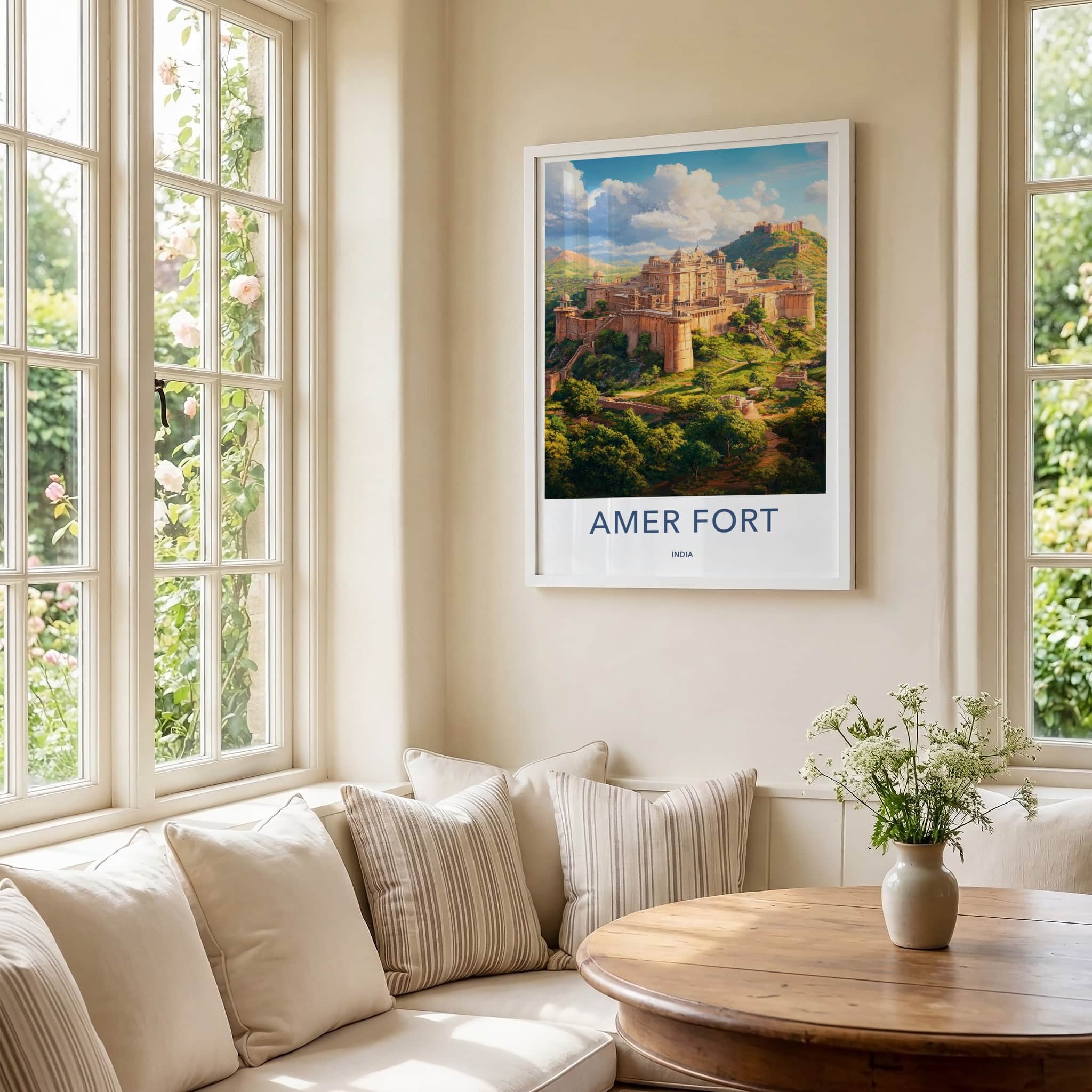 Amer Fort Poster - India Art Print - Rajasthan Hilltop Fort Wall Decor